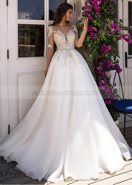 Long Sleeve Beaded Ivory Lace Organza Wedding Dress Long Sleeve Beaded Ivory Lace Organza Wedding Dress